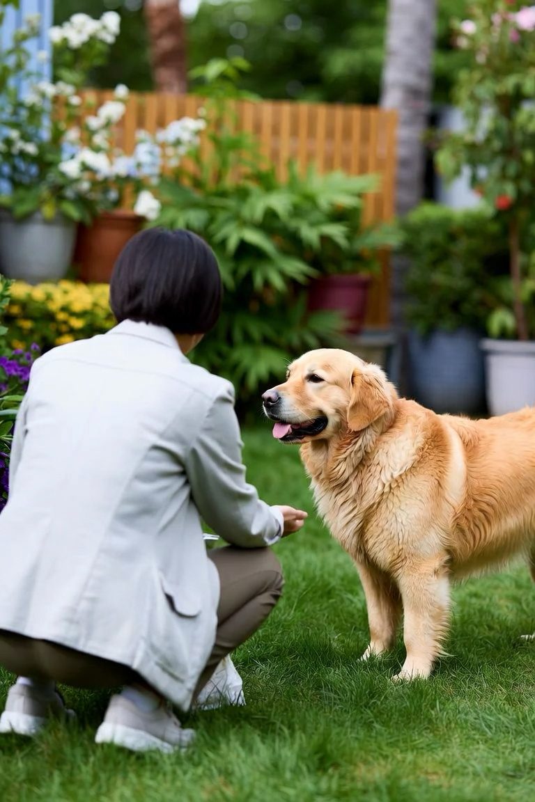 A contented dog on a sunlit lawn